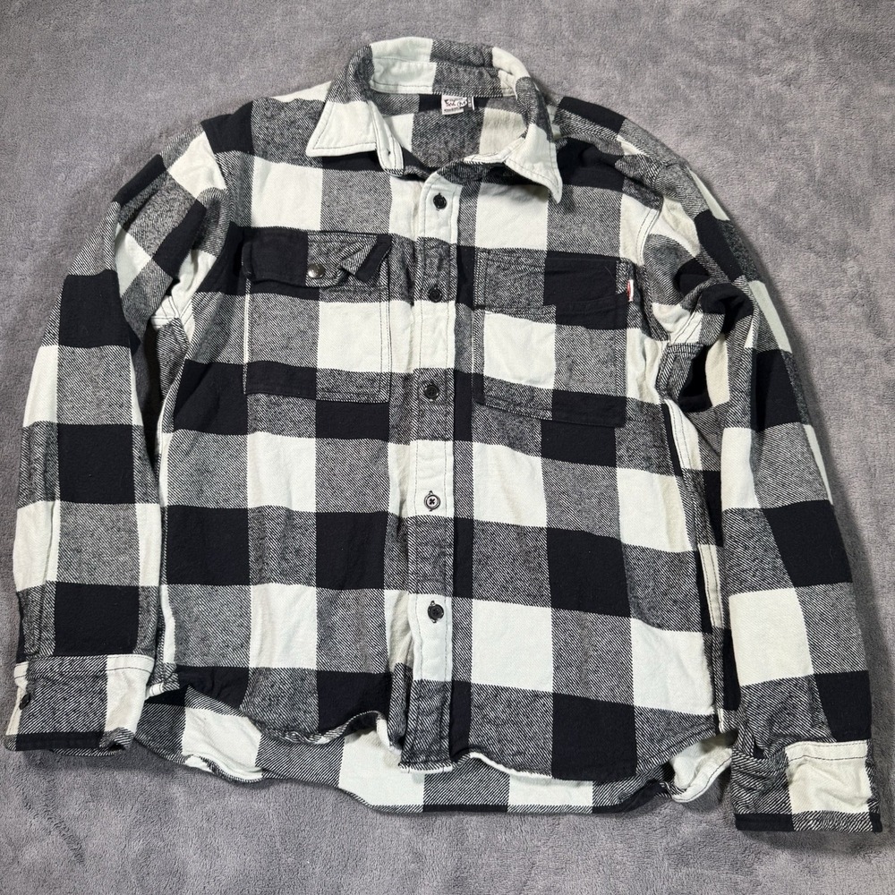 Chums Men's Medium Flannel Shirt Black White Buffalo Check Plaid Long-Sleeve